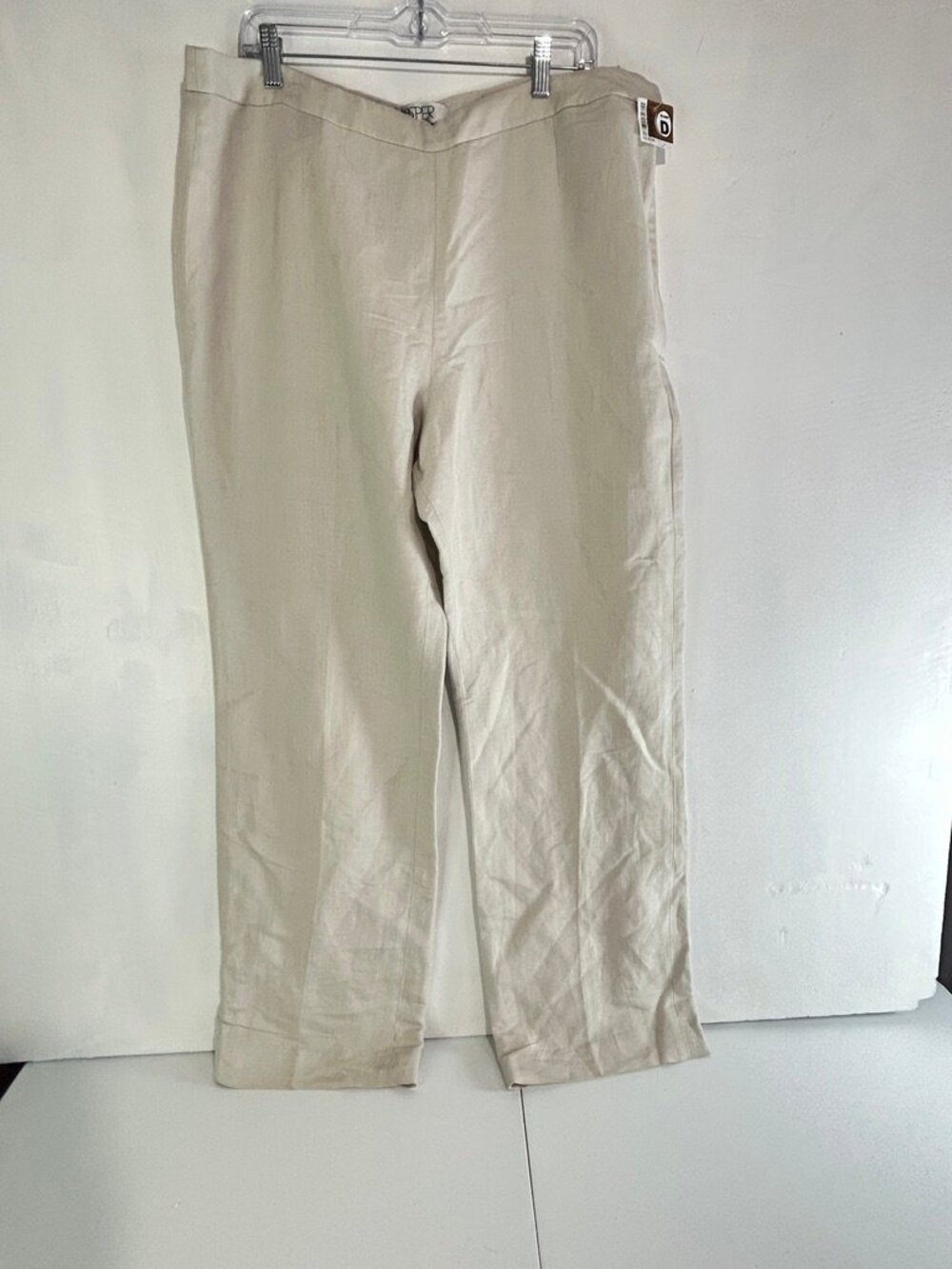 Kasper NWT Linen Blend Straight Leg Pants Size 16 Neutral Beige Career Casual